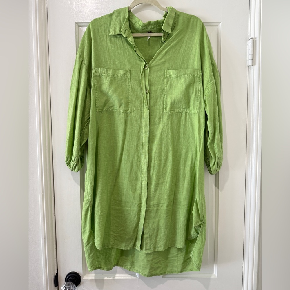 YFB Young Fabulous Broke green collar shirtdress linen blend